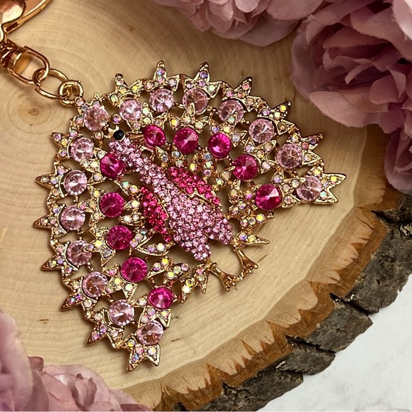 Beautiful Pink Crystal Peacock Keychain Charm - Picture 9 of 14